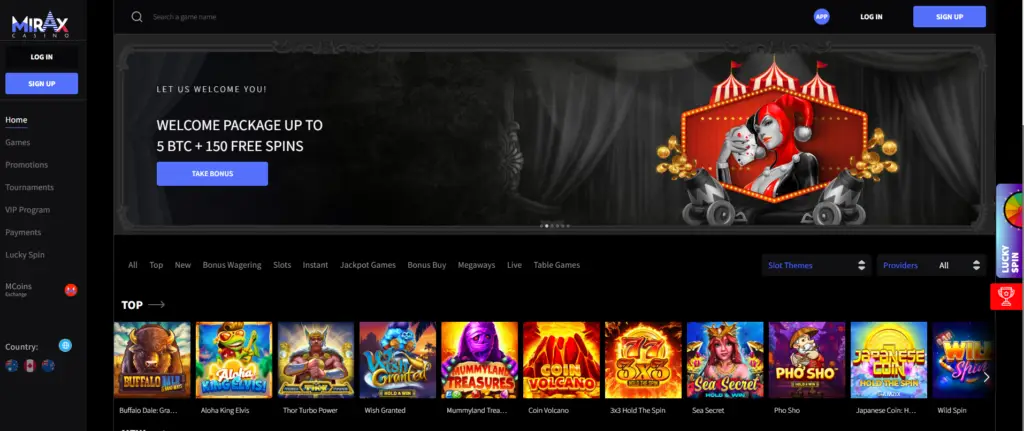 A screenshot of a casino website with a lot of different games.